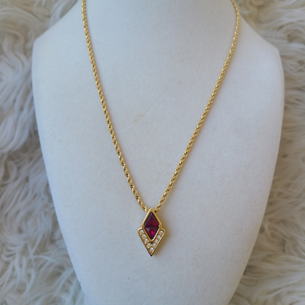 SAL By Swarovski Gold Toned Red Crystal Necklace- Excellent Condition
